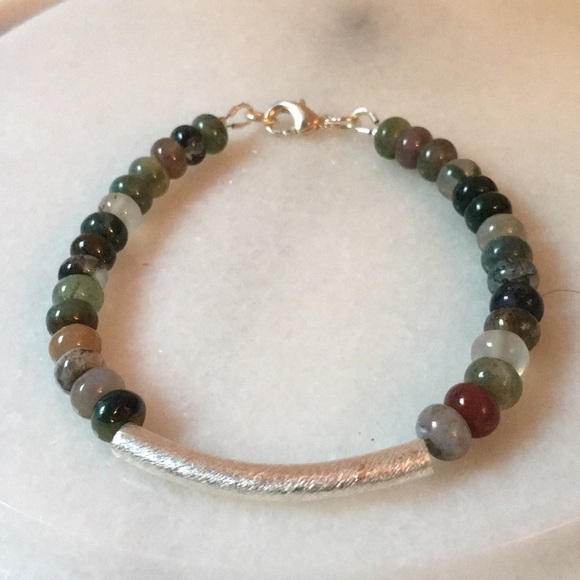 Handcrafted Green silver fancy jasper wired and lobster clasp beaded bracelet - Picture 6 of 8